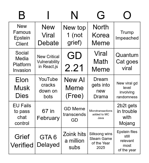 2026 Bingo Card