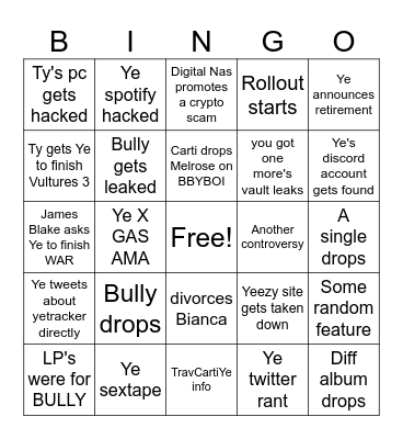 Ye bingo Card