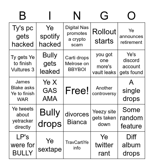 Ye bingo Card