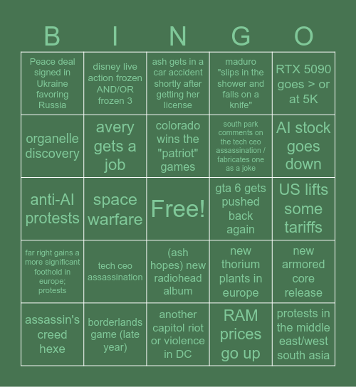 2026 Bingo Card