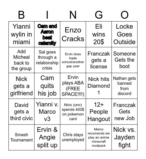 2026 Group Bingo Card Bingo Card