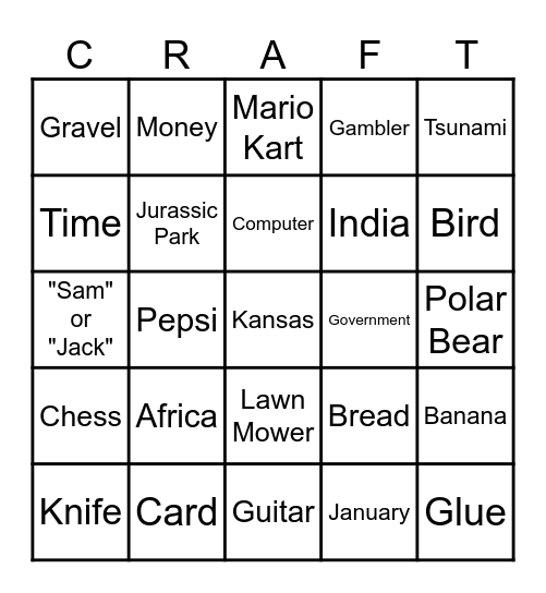 Infinite Craft Bingo Card