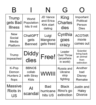 2026 Predictions Bingo Card