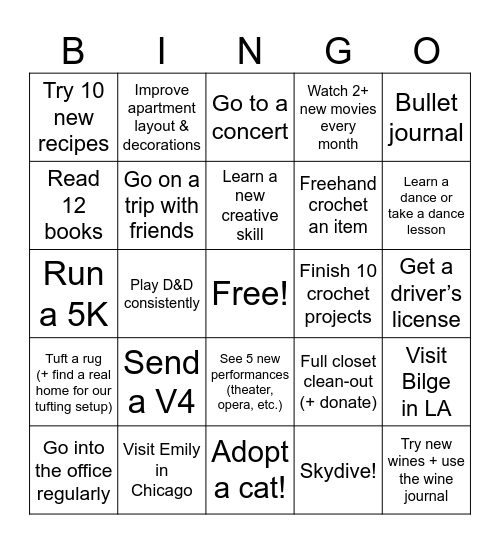 Maddie 2026 Bingo Card