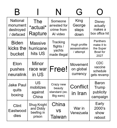 2026 Bingo Card