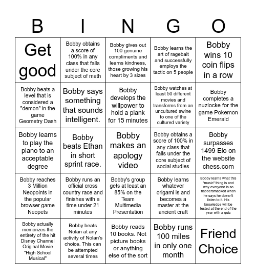 2026 Goals BingoBobby Bingo Card