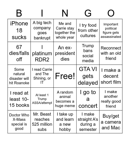 2026 BINGO Card Bingo Card