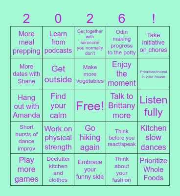 Brooke's Goals Board Bingo Card