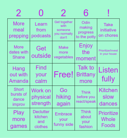 Brooke's Goals Board Bingo Card