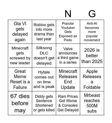 2026 Bingo Card Bingo Card