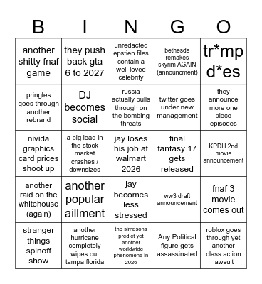 2026 prediction board Bingo Card