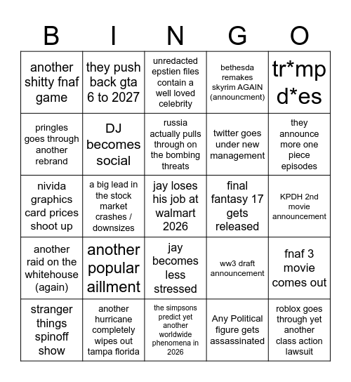 2026 prediction board Bingo Card