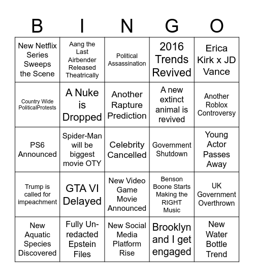 2026 Bingo Card