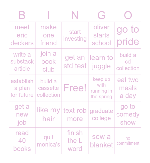 Alia’s 2026 Bingo Sheet Bingo Card