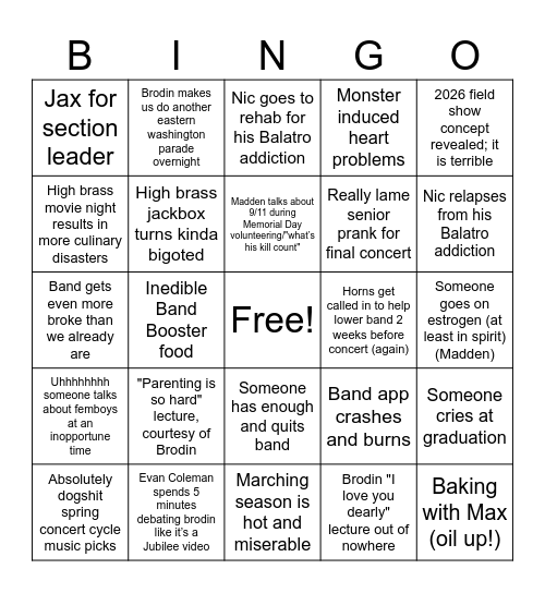 Band bingo 2026 Bingo Card