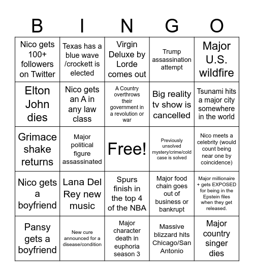 Nico 2026 Bingo Card