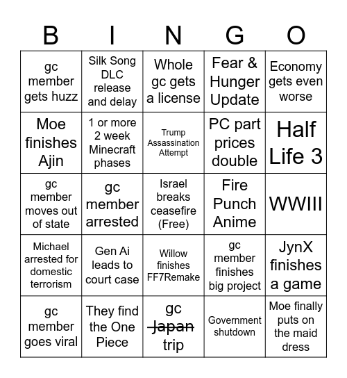 2026 Bingo Card Bingo Card