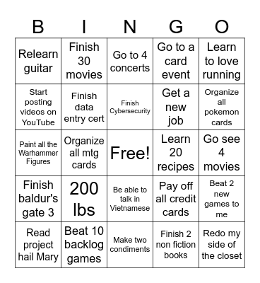 2026 year Bingo Card