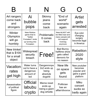 2026 predictions Bingo Card