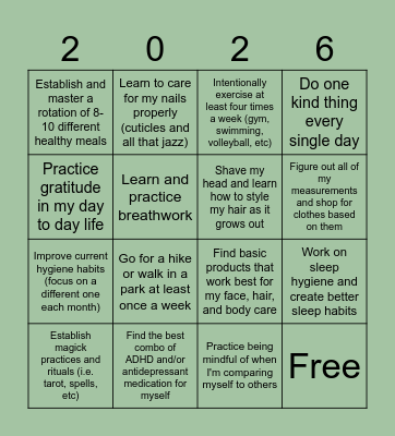 Health, Appearance, and Spirituality Bingo Card