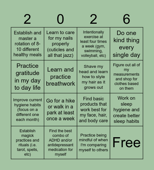 Health, Appearance, and Spirituality Bingo Card