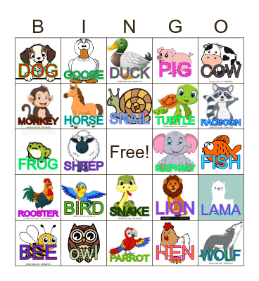 ANIMAL Bingo Card