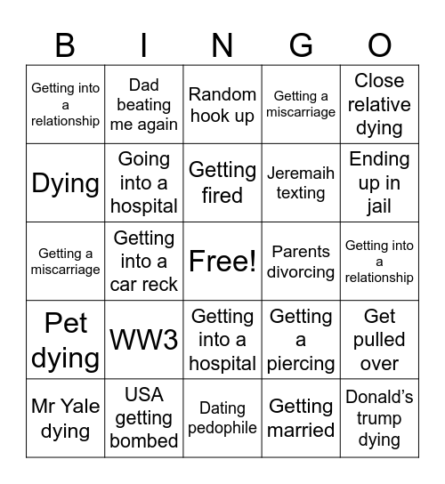Tyler’s 2026 bingo Card