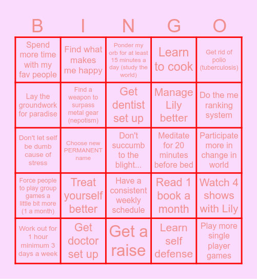 2026 Bingo for doing things that will make me happier n stuff Bingo Card
