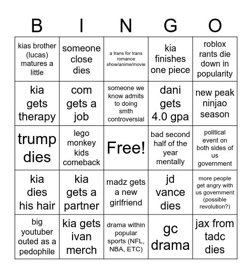 kia 2026 Bingo Card