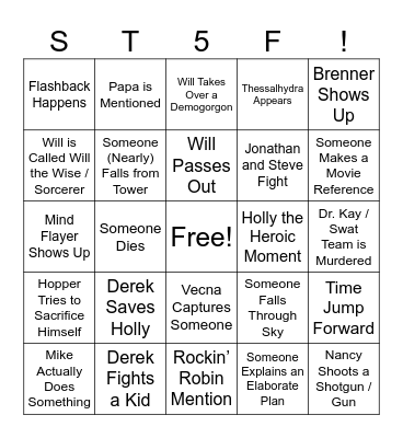 Stranger Things Finale Bingo Card