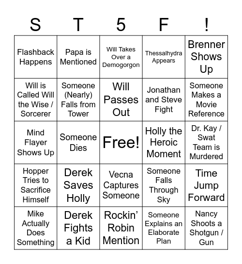 Stranger Things Finale Bingo Card