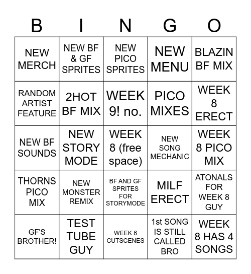 fnf update! Bingo Card
