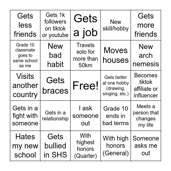 2026 Bingo Card (Personal) Bingo Card