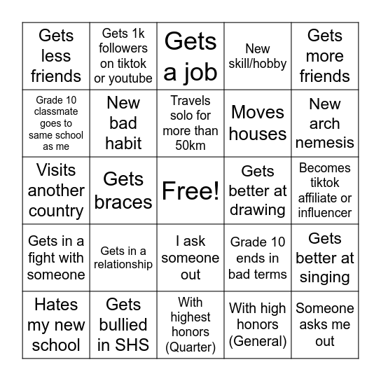 2026 Bingo Card (Personal) Bingo Card