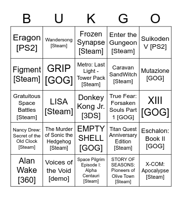 my backlog bingo 2026 Bingo Card
