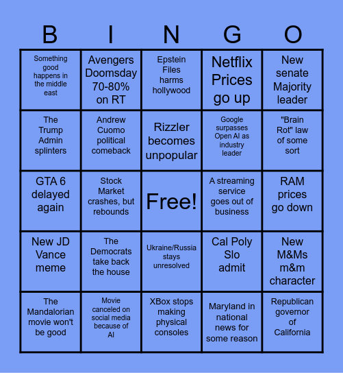 My 2026 Predictions Bingo Card