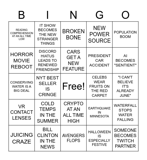 TWENTY TWENTY-SIX Bingo Card