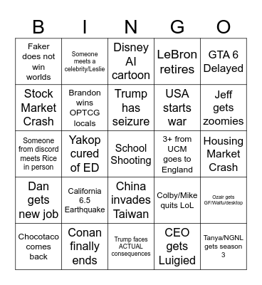 2026 Bingo Card Bingo Card
