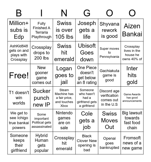 2026 Bingo Card