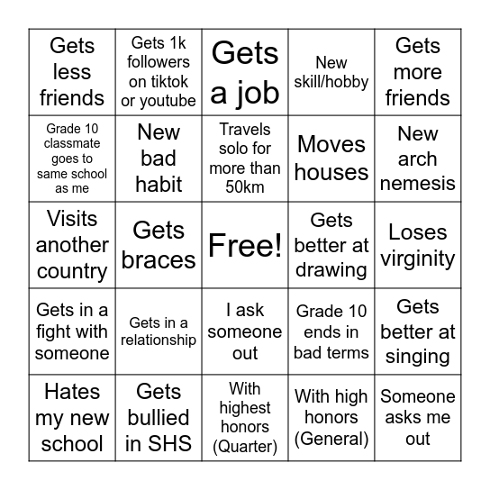 2026 Bingo Card (Personal) Bingo Card