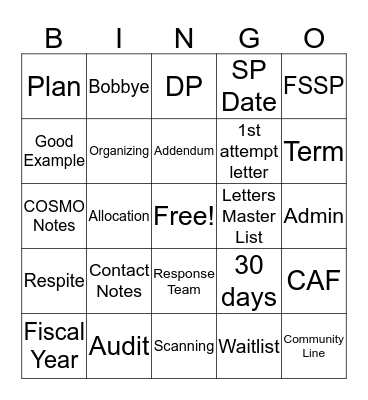 FSSP Bingo Card