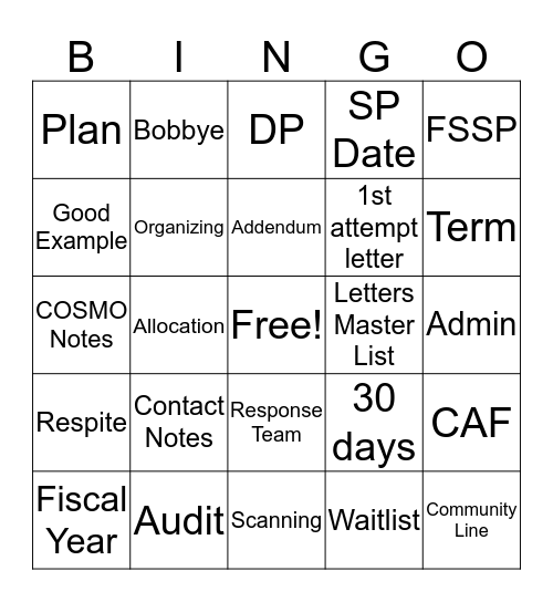 FSSP Bingo Card