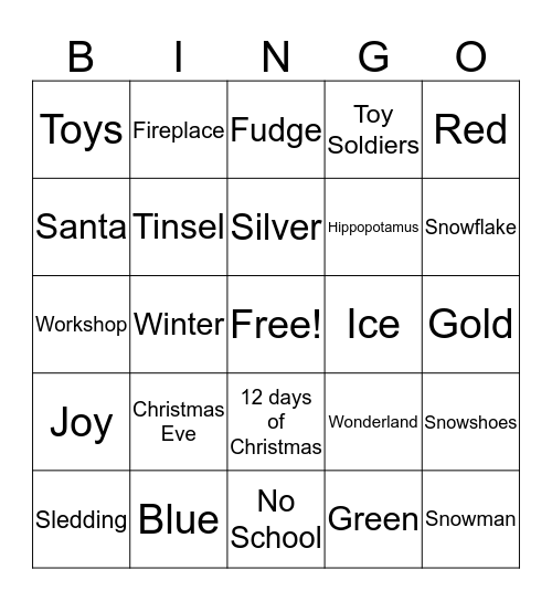 Holiday Bingo Card