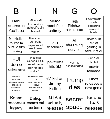 2026 Predictions Bingo Card