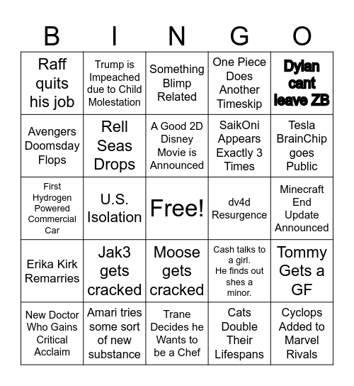 2026 Bingo Card Bingo Card