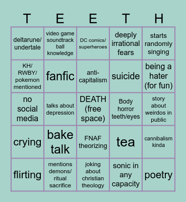 Antonia Bingo Card