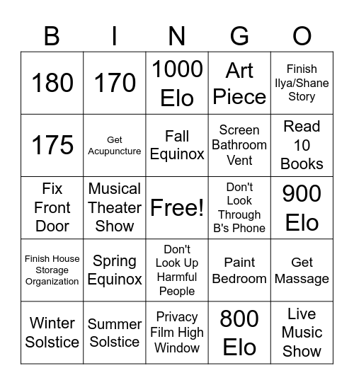 Taylor's 2026 Bingo Card