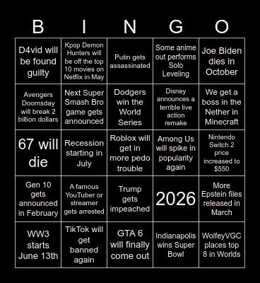 2026 bingo card Bingo Card