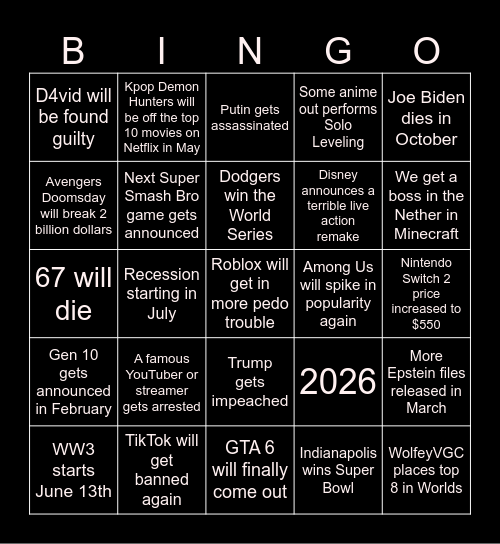 2026 bingo card Bingo Card