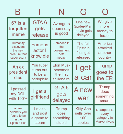 2026 bingo Card